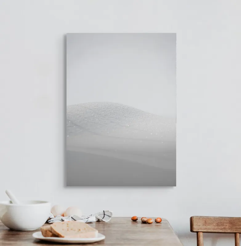 Tablou Canvas, "Zăpadă strălucitoare sub cer senin", Alb, Prafuit, Delicat, Silentios, Minimalist, 50 x 70 cm – poza 3