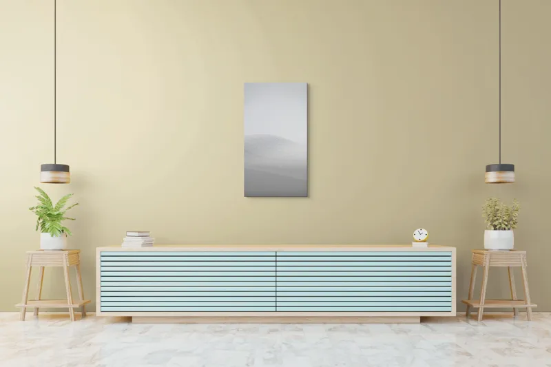 Tablou Canvas, "Zăpadă strălucitoare sub cer senin", Alb, Prafuit, Delicat, Silentios, Minimalist, 50 x 90 cm – poza 6