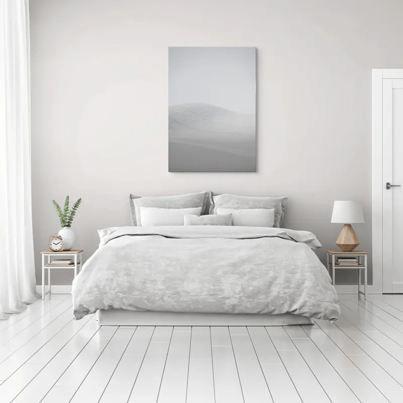 Tablou Canvas, "Zăpadă strălucitoare sub cer senin", Alb, Prafuit, Delicat, Silentios, Minimalist, 70 x 100 cm – poza 3