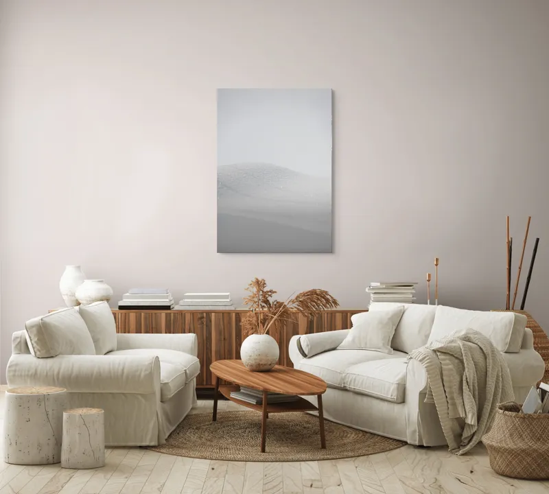 Tablou Canvas, "Zăpadă strălucitoare sub cer senin", Alb, Prafuit, Delicat, Silentios, Minimalist, 70 x 100 cm – poza 4