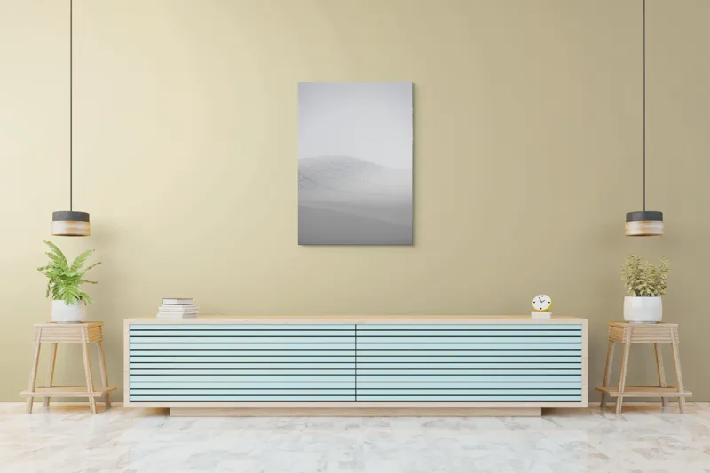 Tablou Canvas, "Zăpadă strălucitoare sub cer senin", Alb, Prafuit, Delicat, Silentios, Minimalist, 70 x 100 cm – poza 5