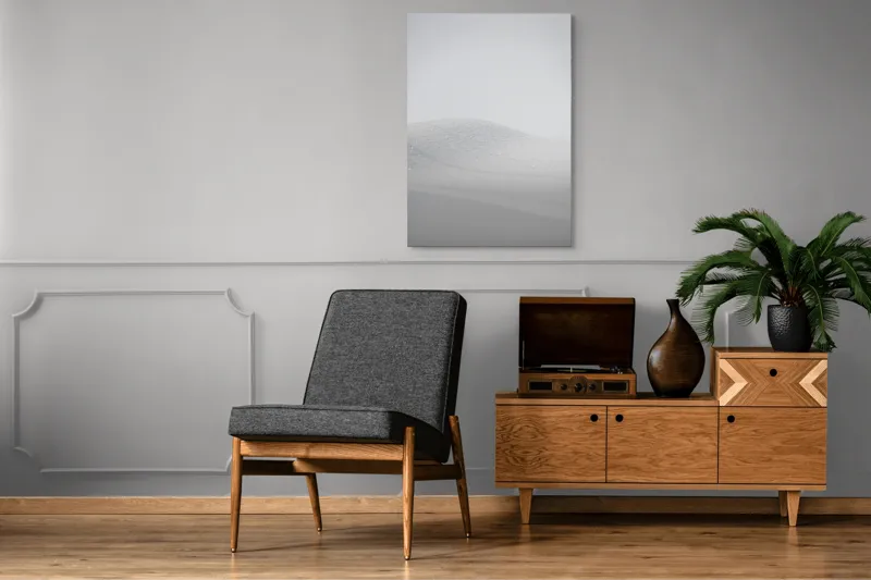 Tablou Canvas, "Zăpadă strălucitoare sub cer senin", Alb, Prafuit, Delicat, Silentios, Minimalist, 70 x 100 cm – poza 6