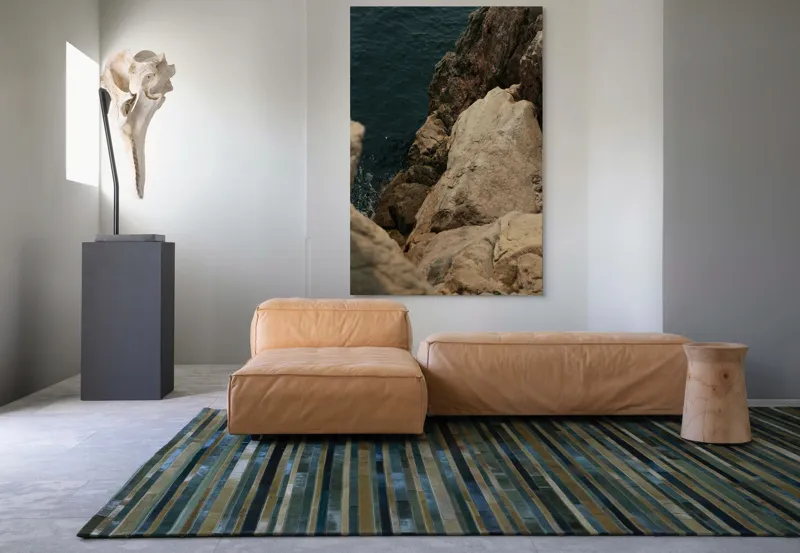 Tablou Canvas, "Pietrele șoptind în taină marii", Rocă, Mare, Valuri, Texturi, Natură, Stâncă, Apă, Sălbăticie., 100 x 150 cm – poza 7