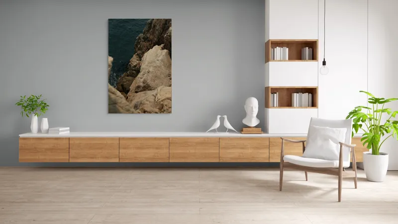 Tablou Canvas, "Pietrele șoptind în taină marii", Rocă, Mare, Valuri, Texturi, Natură, Stâncă, Apă, Sălbăticie., 100 x 150 cm – poza 8