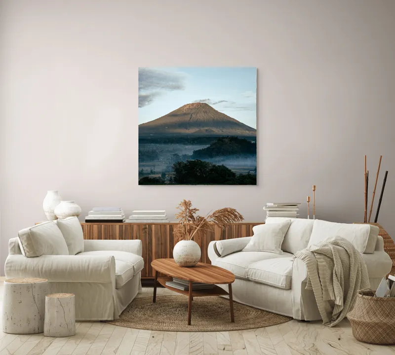 Tablou Canvas, "Muntele în lumina dimineții", Munte, Nor, Cer, Verdeață, Răsărit, Peisaj, Panorama, Tranquilitate, Natură, 100 x 100 cm – poza 3