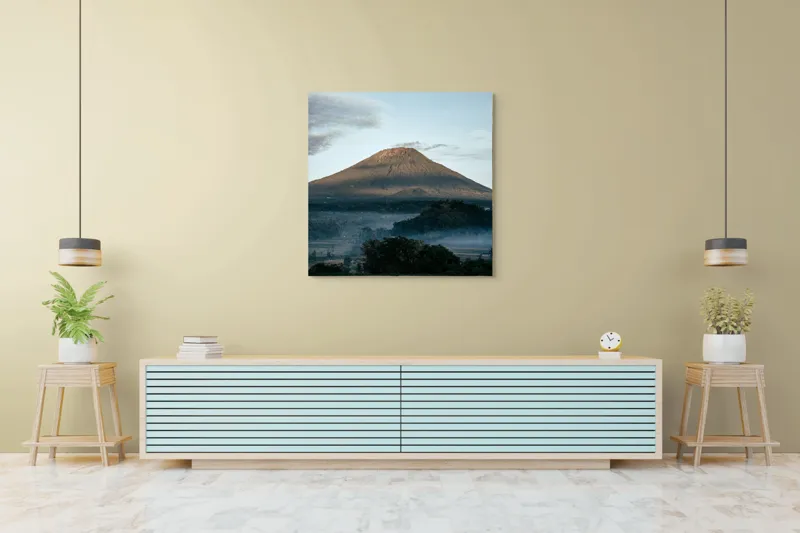 Tablou Canvas, "Muntele în lumina dimineții", Munte, Nor, Cer, Verdeață, Răsărit, Peisaj, Panorama, Tranquilitate, Natură, 100 x 100 cm – poza 5