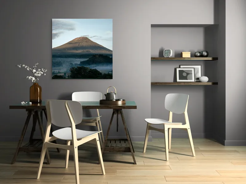 Tablou Canvas, "Muntele în lumina dimineții", Munte, Nor, Cer, Verdeață, Răsărit, Peisaj, Panorama, Tranquilitate, Natură, 100 x 100 cm – poza 6