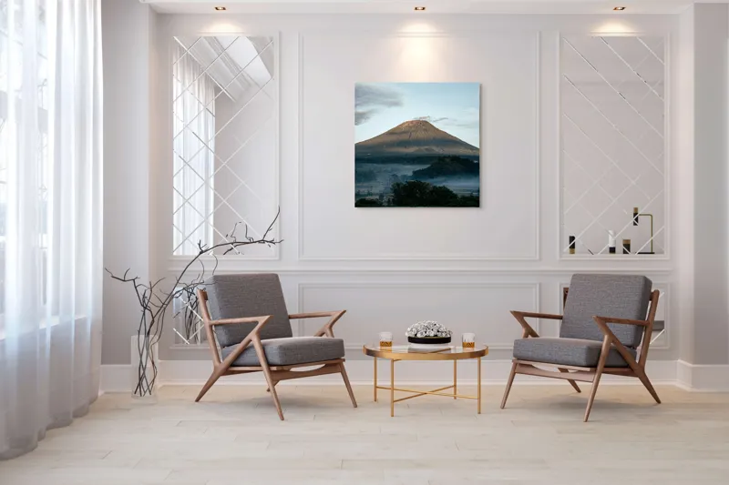 Tablou Canvas, "Muntele în lumina dimineții", Munte, Nor, Cer, Verdeață, Răsărit, Peisaj, Panorama, Tranquilitate, Natură, 100 x 100 cm – poza 7