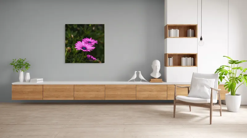 Tablou Canvas, "Flori de primăvară în rouă", Roz, Petale, Garoafe, Verde, Plante, Prospețime, Natură, Picături, Primăvară, Frunziș, Vioi, Înflorire, 100 x 100 cm – poza 8