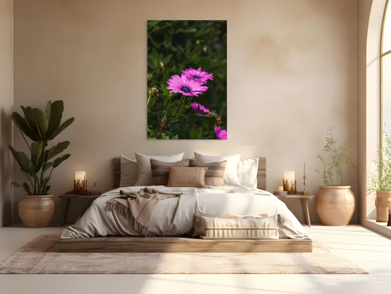 Tablou Canvas, "Flori de primăvară în rouă", Roz, Petale, Garoafe, Verde, Plante, Prospețime, Natură, Picături, Primăvară, Frunziș, Vioi, Înflorire, 100 x 150 cm – poza 3
