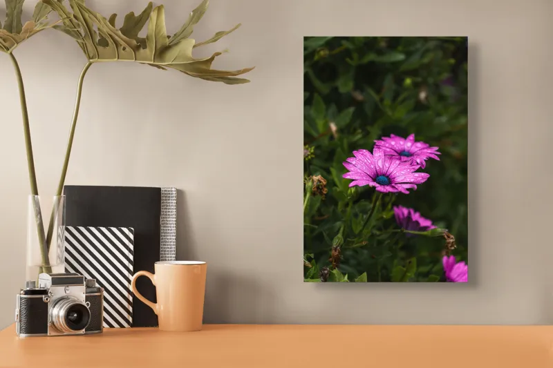 Tablou Canvas, "Flori de primăvară în rouă", Roz, Petale, Garoafe, Verde, Plante, Prospețime, Natură, Picături, Primăvară, Frunziș, Vioi, Înflorire, 26 x 39 cm – poza 3
