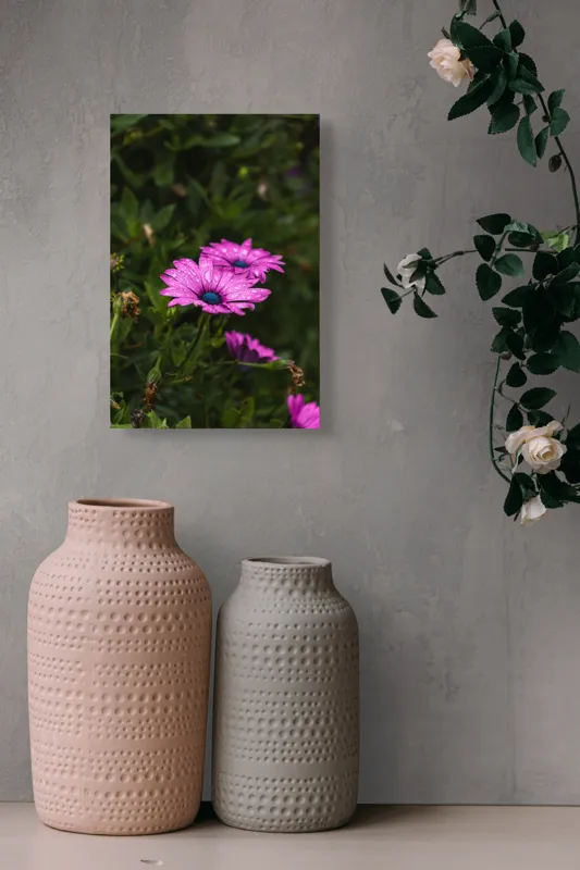 Tablou Canvas, "Flori de primăvară în rouă", Roz, Petale, Garoafe, Verde, Plante, Prospețime, Natură, Picături, Primăvară, Frunziș, Vioi, Înflorire, 26 x 39 cm – poza 6