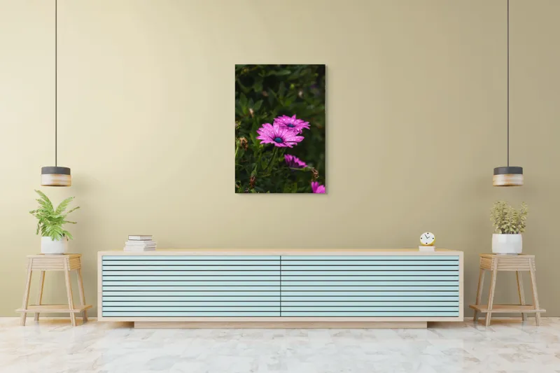 Tablou Canvas, "Flori de primăvară în rouă", Roz, Petale, Garoafe, Verde, Plante, Prospețime, Natură, Picături, Primăvară, Frunziș, Vioi, Înflorire, 70 x 100 cm – poza 5