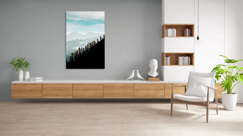 Tablou Canvas, "Copaci solitari pe culmea muntelui blanc", Cer, Munte, Zăpadă, Pădure, Umbre, Copaci, Orizont, Natural, Calm, Frumusețe, 100 x 150 cm – poza 8