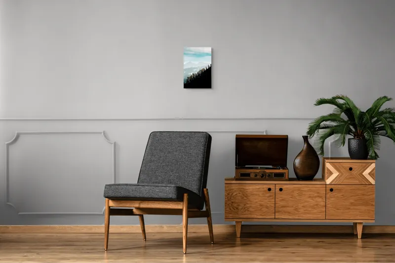 Tablou Canvas, "Copaci solitari pe culmea muntelui blanc", Cer, Munte, Zăpadă, Pădure, Umbre, Copaci, Orizont, Natural, Calm, Frumusețe, 26 x 39 cm – poza 8