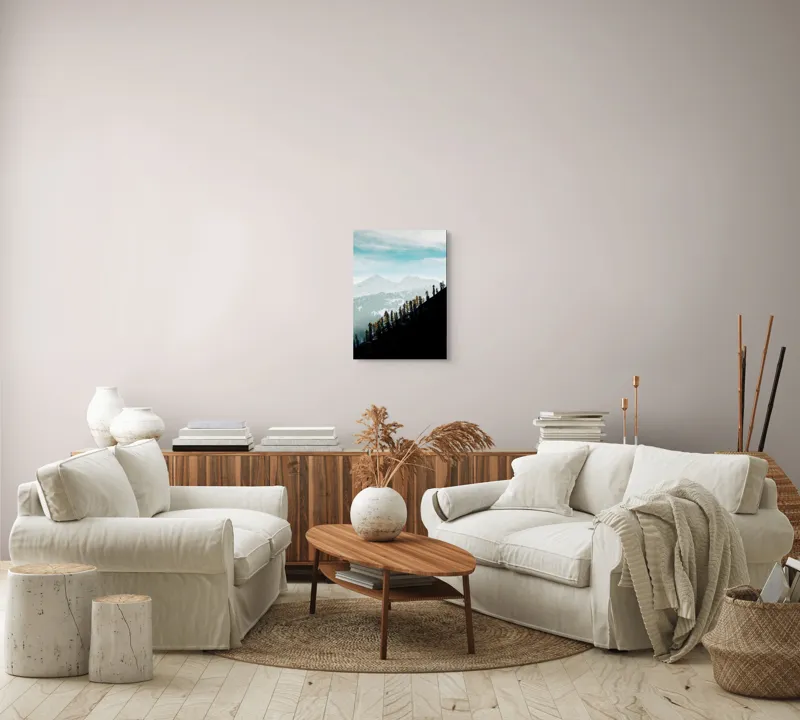 Tablou Canvas, "Copaci solitari pe culmea muntelui blanc", Cer, Munte, Zăpadă, Pădure, Umbre, Copaci, Orizont, Natural, Calm, Frumusețe, 39 x 54 cm – poza 5