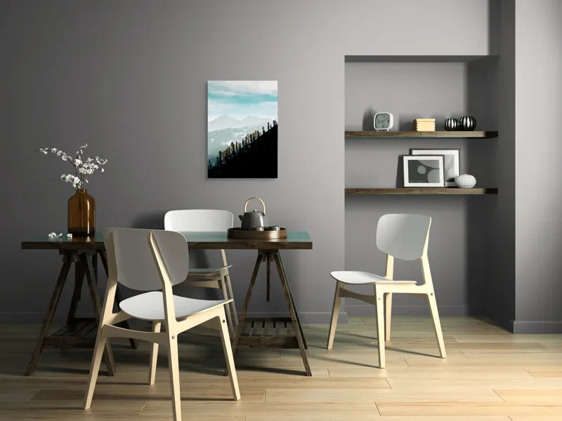 Tablou Canvas, "Copaci solitari pe culmea muntelui blanc", Cer, Munte, Zăpadă, Pădure, Umbre, Copaci, Orizont, Natural, Calm, Frumusețe, 50 x 70 cm – poza 5