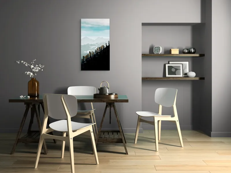 Tablou Canvas, "Copaci solitari pe culmea muntelui blanc", Cer, Munte, Zăpadă, Pădure, Umbre, Copaci, Orizont, Natural, Calm, Frumusețe, 50 x 90 cm – poza 4