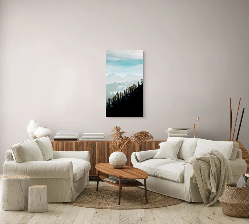 Tablou Canvas, "Copaci solitari pe culmea muntelui blanc", Cer, Munte, Zăpadă, Pădure, Umbre, Copaci, Orizont, Natural, Calm, Frumusețe, 50 x 90 cm – poza 7