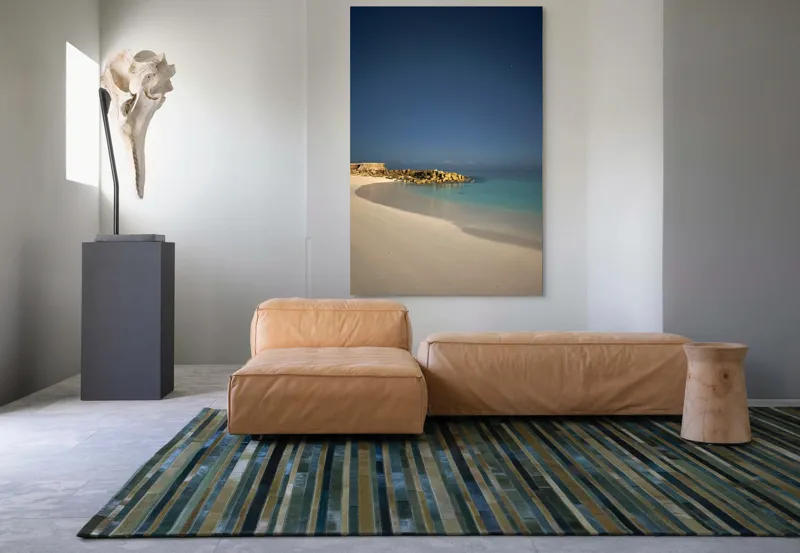 Tablou Canvas, "Liniștea mării sub cerul nocturn", Plajă, Nisip, Ocean, Cer, Stele, Liniște, Lumină, Noapte, Valuri, Stânci, 100 x 150 cm – poza 7
