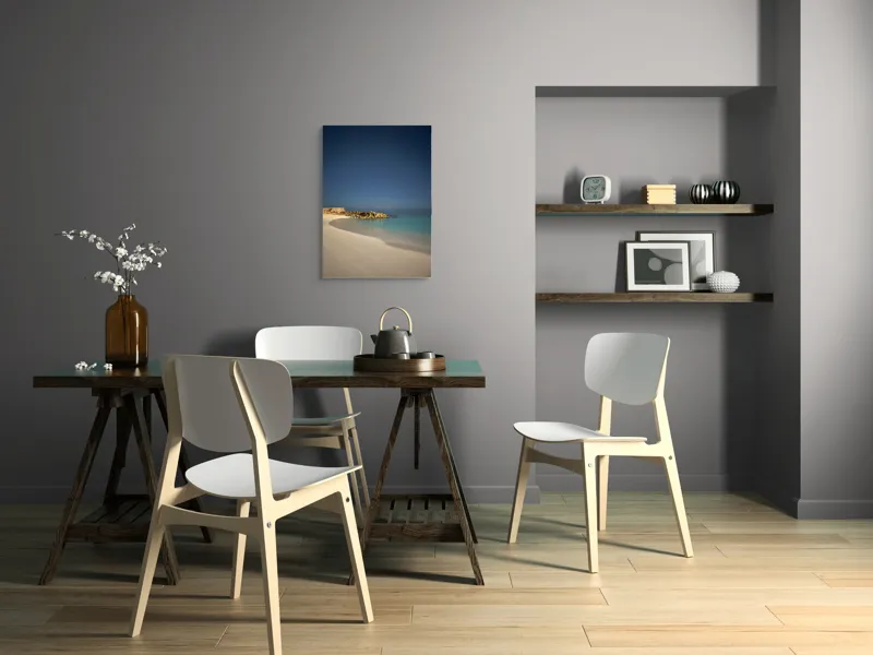 Tablou Canvas, "Liniștea mării sub cerul nocturn", Plajă, Nisip, Ocean, Cer, Stele, Liniște, Lumină, Noapte, Valuri, Stânci, 50 x 70 cm – poza 5