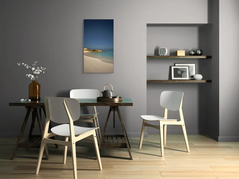 Tablou Canvas, "Liniștea mării sub cerul nocturn", Plajă, Nisip, Ocean, Cer, Stele, Liniște, Lumină, Noapte, Valuri, Stânci, 50 x 90 cm – poza 4