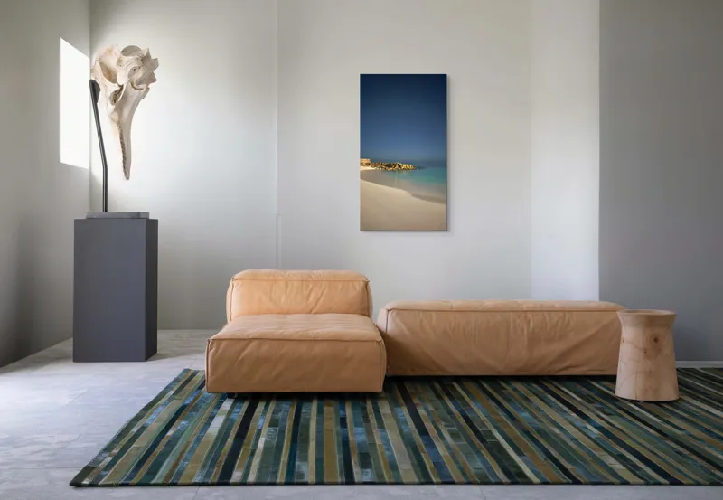 Tablou Canvas, "Liniștea mării sub cerul nocturn", Plajă, Nisip, Ocean, Cer, Stele, Liniște, Lumină, Noapte, Valuri, Stânci, 50 x 90 cm – poza 5