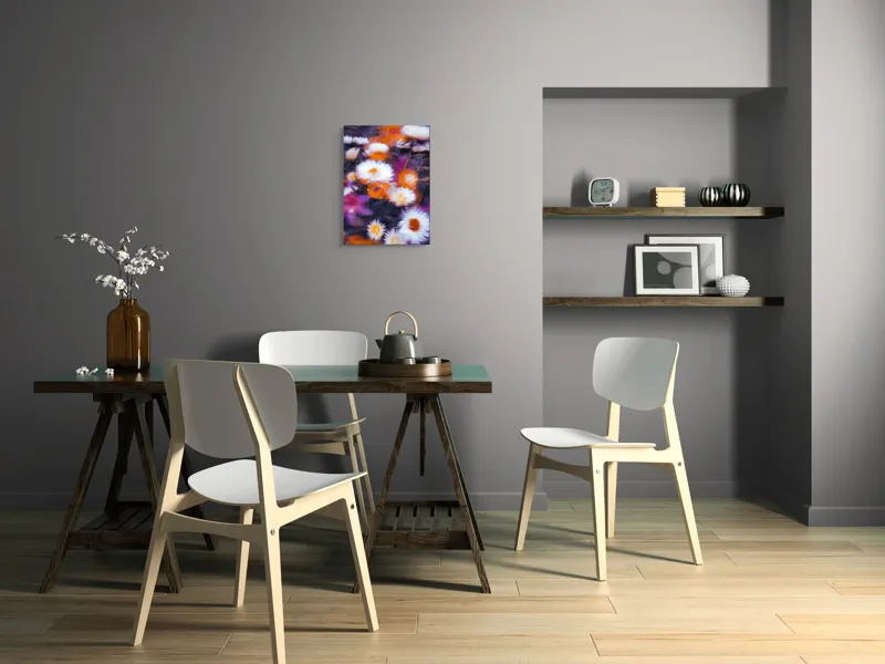 Tablou Canvas, "Flori albe și portocalii în mișcare", Flori, Vibrante, Culori, Alb, Portocaliu, Mov, Petale, Textură, Frumusețe, Natură, 39 x 54 cm – poza 7