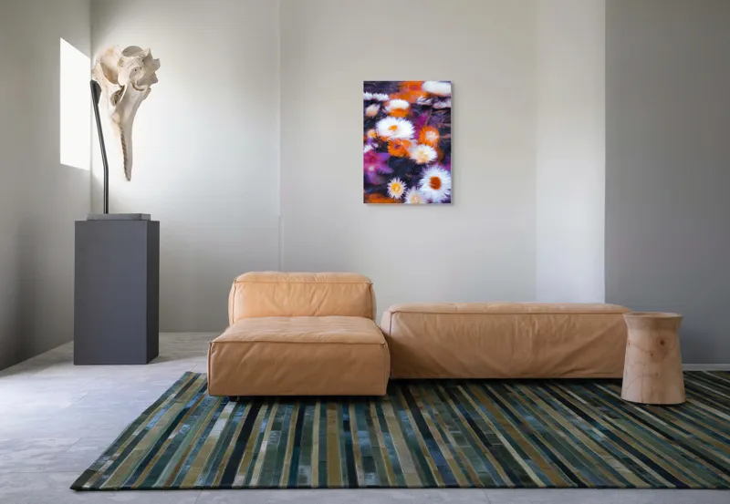 Tablou Canvas, "Flori albe și portocalii în mișcare", Flori, Vibrante, Culori, Alb, Portocaliu, Mov, Petale, Textură, Frumusețe, Natură, 50 x 70 cm – poza 7