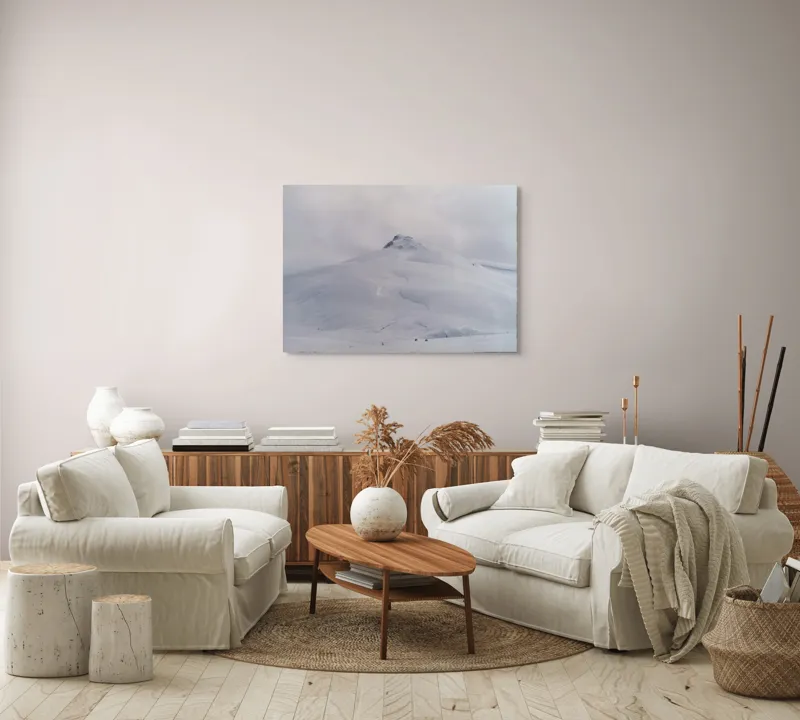 Tablou Canvas, "Vârf ascuns sub mantia iernii", Norii, Munți, Zăpadă, Vârf, Calm, Rece, 100 x 70 cm – poza 3