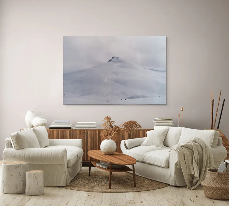 Tablou Canvas, "Vârf ascuns sub mantia iernii", Norii, Munți, Zăpadă, Vârf, Calm, Rece, 150 x 100 cm – poza 3