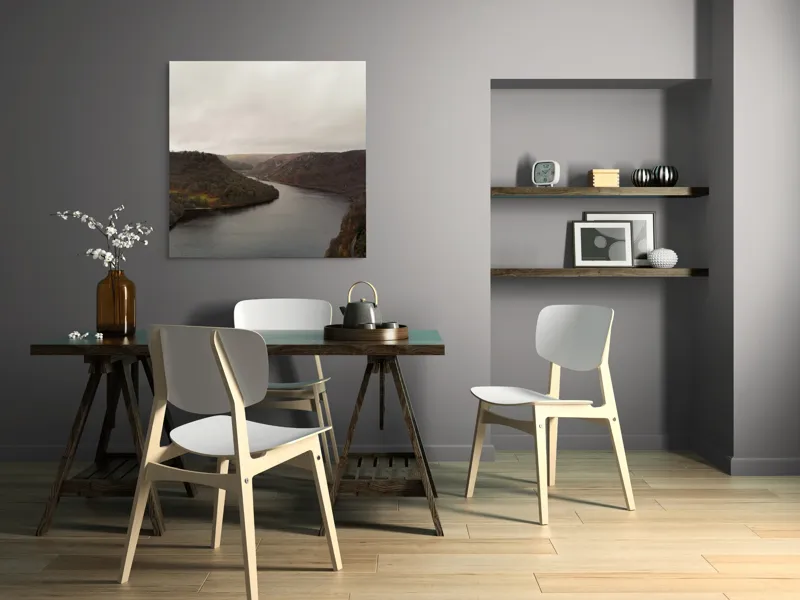 Tablou Canvas, "Valea liniștită sub cer înnourat", Norii, Colinele, Reflecții, Apă, Melancolie, Liniște, Peisaj, Seninătate, Natură, Contemplare, 100 x 100 cm – poza 6