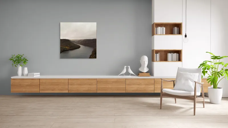Tablou Canvas, "Valea liniștită sub cer înnourat", Norii, Colinele, Reflecții, Apă, Melancolie, Liniște, Peisaj, Seninătate, Natură, Contemplare, 100 x 100 cm – poza 8