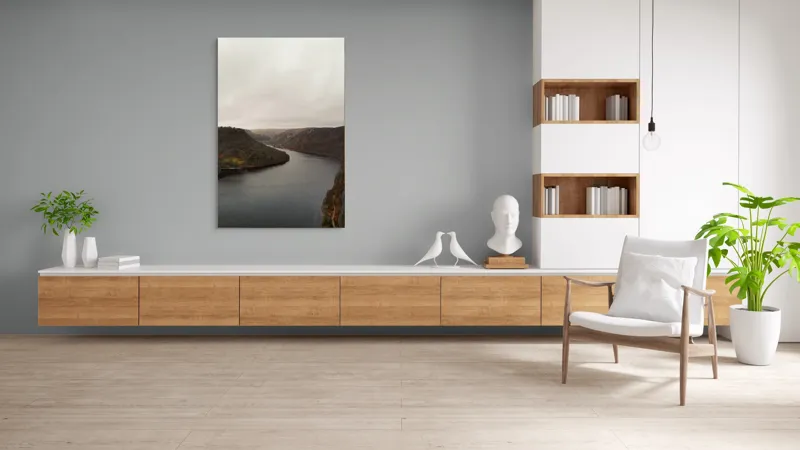 Tablou Canvas, "Valea liniștită sub cer înnourat", Norii, Colinele, Reflecții, Apă, Melancolie, Liniște, Peisaj, Seninătate, Natură, Contemplare, 100 x 150 cm – poza 8