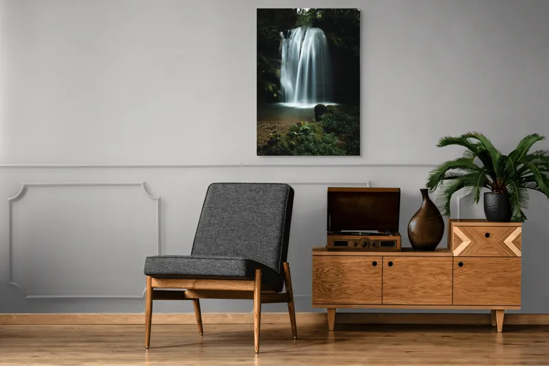 Tablou Canvas, "Căderea misterioasă a apei în pădure", Cascadă, Apă, Pădure, Roci, Vegetație, 70 x 100 cm – poza 6