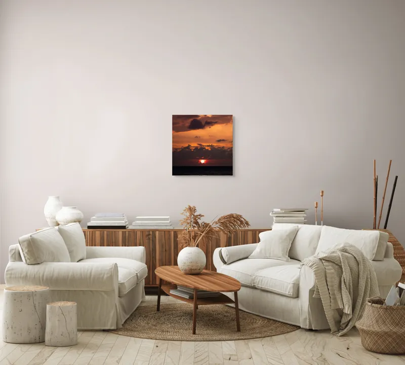 Tablou Canvas, "Apus de soare pe mare liniștită", Apus, Cer, Nori, Ocean, Lumină, Umbre, Orizont, Culori, Relaxare, Frumusețe, 50 x 50 cm – poza 7