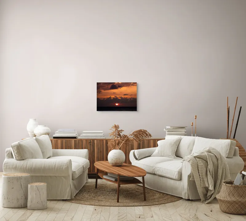 Tablou Canvas, "Apus de soare pe mare liniștită", Apus, Cer, Nori, Ocean, Lumină, Umbre, Orizont, Culori, Relaxare, Frumusețe, 54 x 39 cm – poza 5