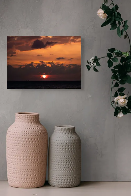 Tablou Canvas, "Apus de soare pe mare liniștită", Apus, Cer, Nori, Ocean, Lumină, Umbre, Orizont, Culori, Relaxare, Frumusețe, 54 x 39 cm – poza 8