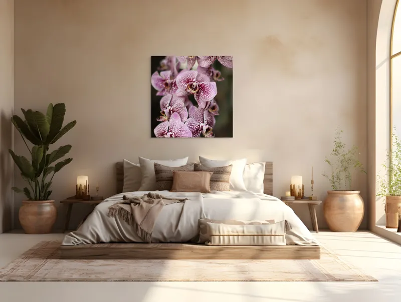 Tablou Canvas, "Orhidee grațioase înflorind splendid", Orhidee, Pestriț, Roz, Delicat, Exotic, Frumusețe, Natură, Viță, Petale, Artă, 100 x 100 cm – poza 4