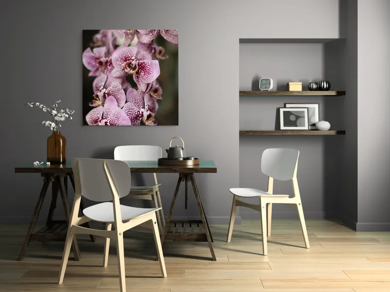 Tablou Canvas, "Orhidee grațioase înflorind splendid", Orhidee, Pestriț, Roz, Delicat, Exotic, Frumusețe, Natură, Viță, Petale, Artă, 100 x 100 cm – poza 6