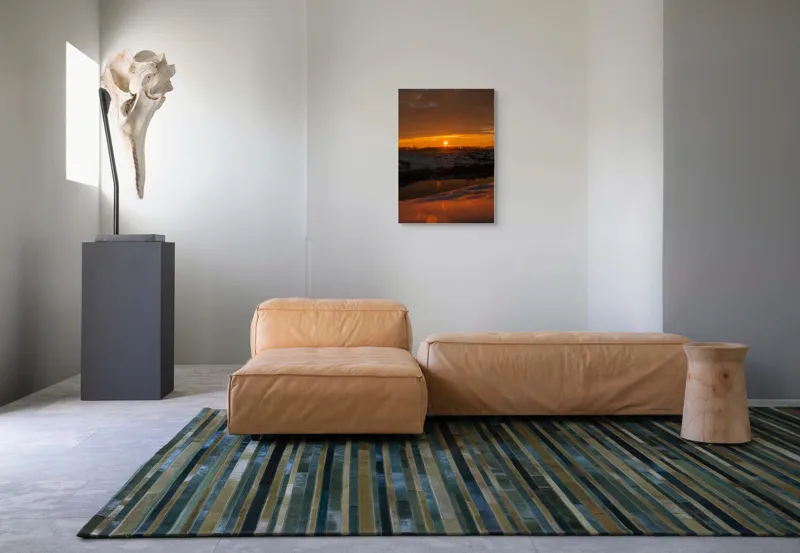 Tablou Canvas, "Apus de soare în iarnă liniștită", Apus, Cer, Nori, Zăpadă, Reflecție, Orizont, Lumină, 50 x 70 cm – poza 7