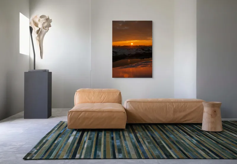 Tablou Canvas, "Apus de soare în iarnă liniștită", Apus, Cer, Nori, Zăpadă, Reflecție, Orizont, Lumină, 70 x 100 cm – poza 7