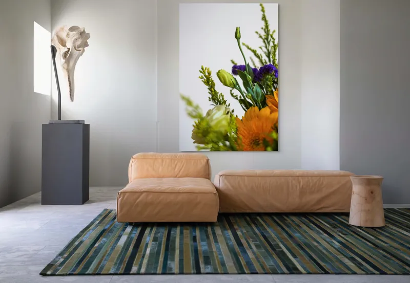 Tablou Canvas, "Dansul delicat al florilor de vară", Flori, Muguri, Galben, Mov, Verde, Delicatețe, Natură, Aranjament, Prospețime, Simetrie, 100 x 150 cm – poza 7