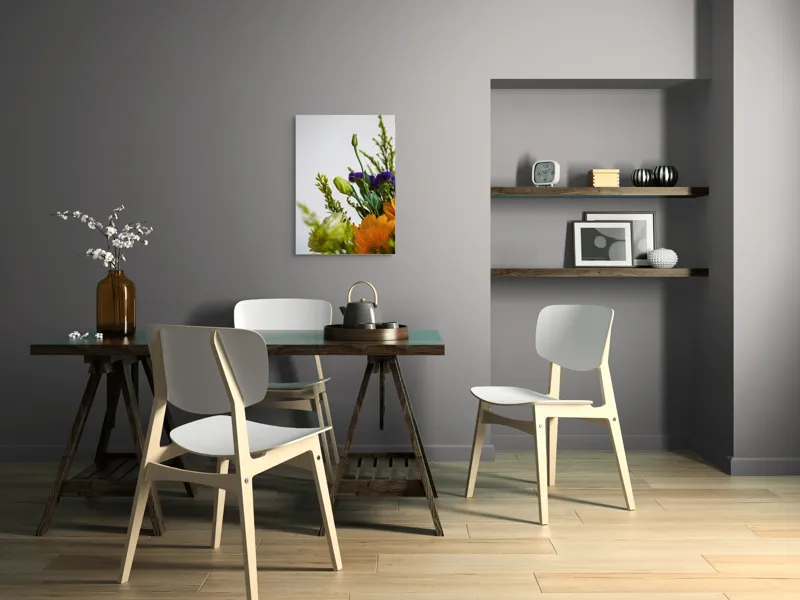 Tablou Canvas, "Dansul delicat al florilor de vară", Flori, Muguri, Galben, Mov, Verde, Delicatețe, Natură, Aranjament, Prospețime, Simetrie, 50 x 70 cm – poza 5