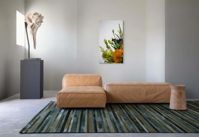 Tablou Canvas, "Dansul delicat al florilor de vară", Flori, Muguri, Galben, Mov, Verde, Delicatețe, Natură, Aranjament, Prospețime, Simetrie, 50 x 90 cm – poza 5