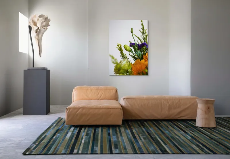 Tablou Canvas, "Dansul delicat al florilor de vară", Flori, Muguri, Galben, Mov, Verde, Delicatețe, Natură, Aranjament, Prospețime, Simetrie, 70 x 100 cm – poza 7