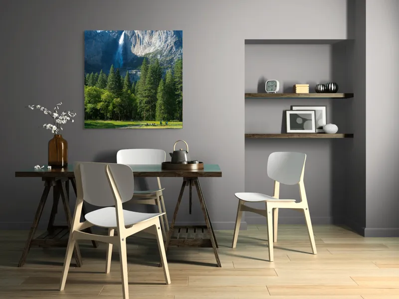 Tablou Canvas, "Cascada în inima muntelui verde", Cascadă, Munți, Pădure, Cer, Verdeață, Traseu, Relaxare, Natură, Turism, Frumusețe., 100 x 100 cm – poza 6