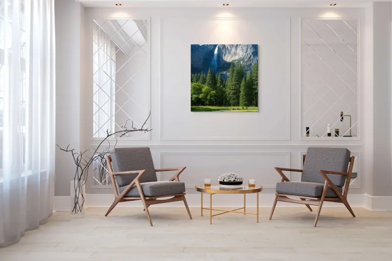 Tablou Canvas, "Cascada în inima muntelui verde", Cascadă, Munți, Pădure, Cer, Verdeață, Traseu, Relaxare, Natură, Turism, Frumusețe., 100 x 100 cm – poza 7