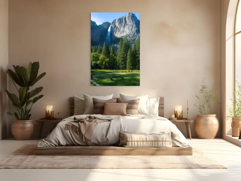 Tablou Canvas, "Cascada în inima muntelui verde", Cascadă, Munți, Pădure, Cer, Verdeață, Traseu, Relaxare, Natură, Turism, Frumusețe., 100 x 150 cm – poza 3