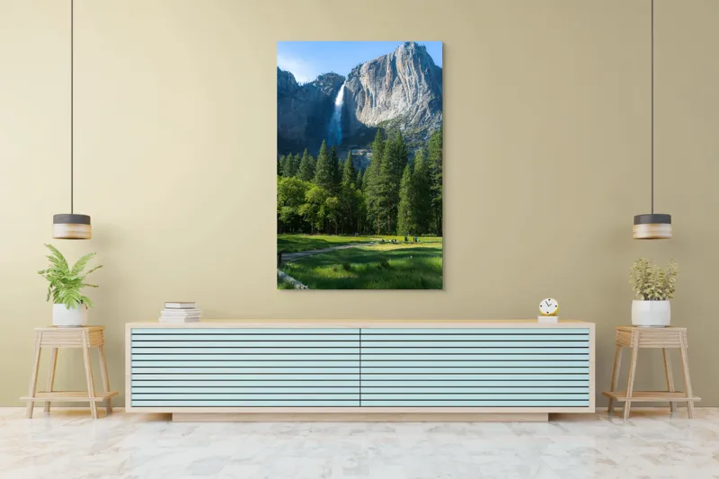 Tablou Canvas, "Cascada în inima muntelui verde", Cascadă, Munți, Pădure, Cer, Verdeață, Traseu, Relaxare, Natură, Turism, Frumusețe., 100 x 150 cm – poza 4